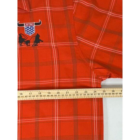 USTRC US Team Roping Championship Mens Button Up Shirt Size Large Orange Plaid - Picture 7 of 7